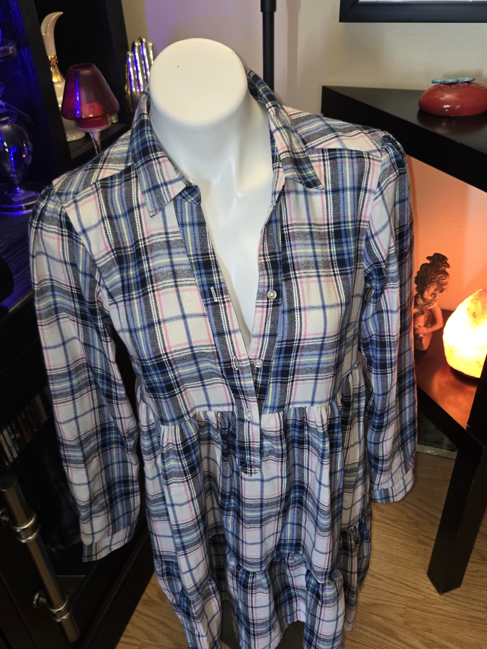 Francesca's Collections Blue, White and Pink Plaid Tunic